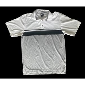 FJ FootJoy Shirt Mens Sz M Black White Gray Striped Golf Polo Short Sleeve